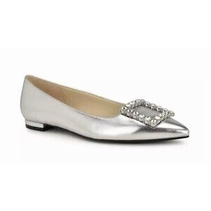 Nine West Women's Jesike Buckle Slip-On Flats Shoes Silver Rhinestone Size 9